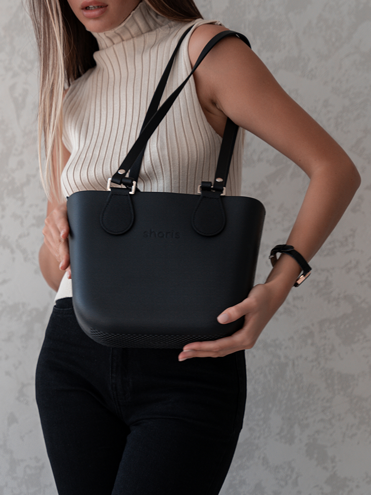 Sharis мини‑шопер черный, детали внутри
