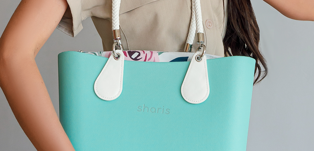 Sharis шопер мятный, белые ручки, крупно