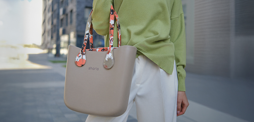 Бежевый шоппер с оранжевыми ручками