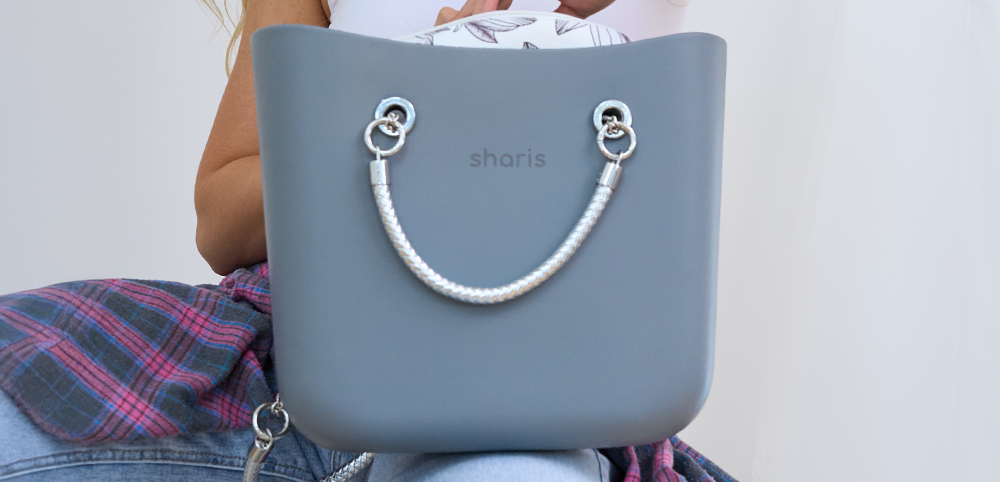 Sharis шопер серый, жемчужная ручка, крупно