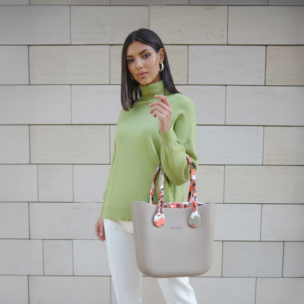 Бежевый шоппер с принт‑ручками