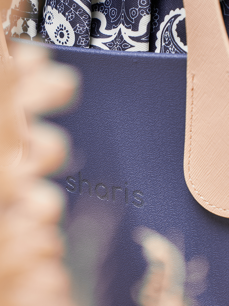 Sharis синий шопер, пейсли вкладыш, бежевые ручки