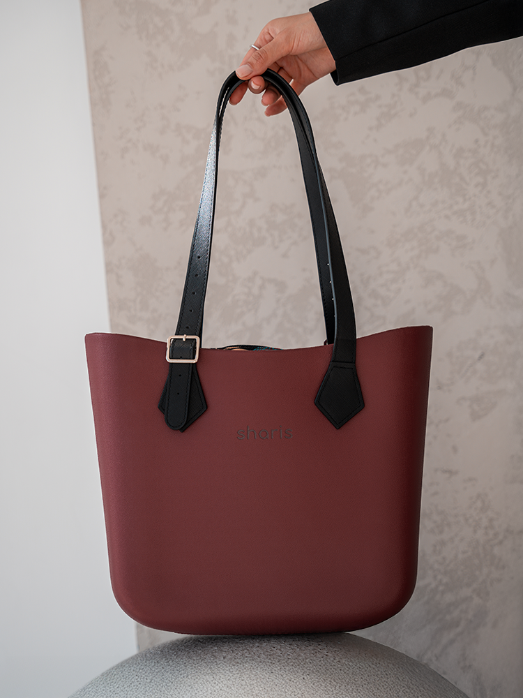 Sharis шопер бордовый с черными ремнями
