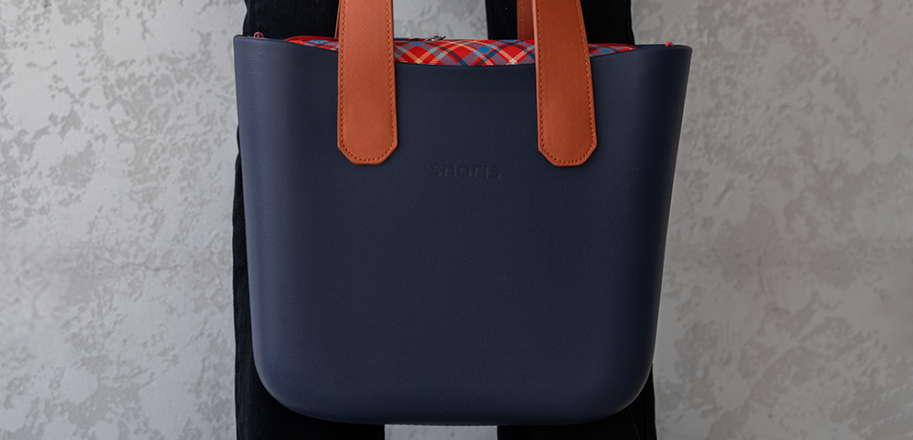 Sharis тёмно-синий шопер с рыжими ручками крупно