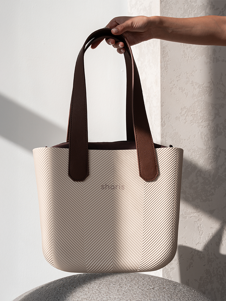 Sharis молочный шопер ёлочка, коричневые ручки