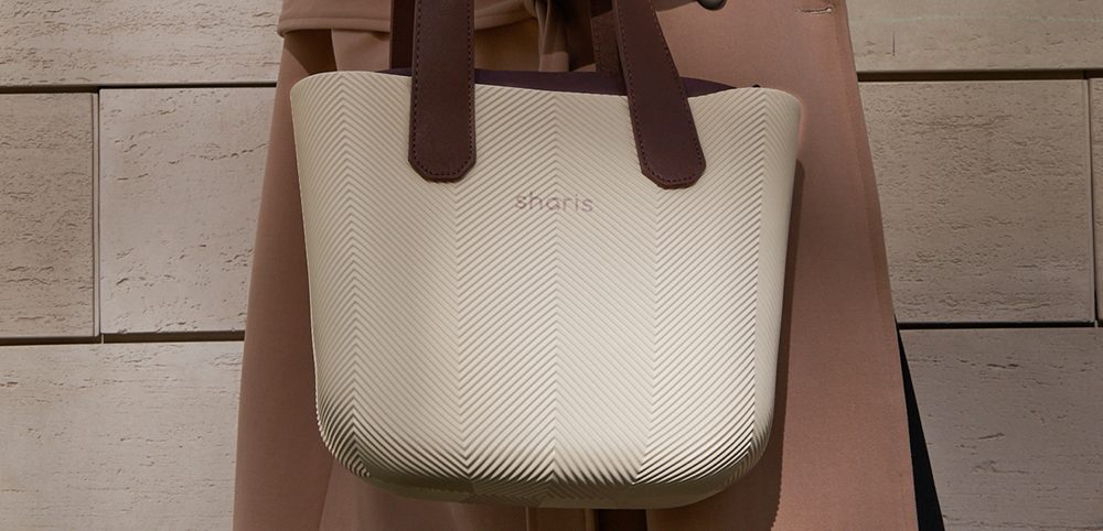 Sharis шопер молочный елочка, коричневые ручки, улица