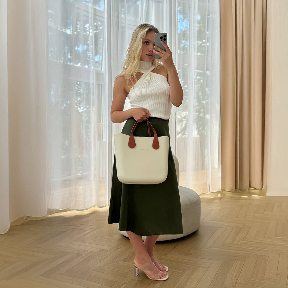 Sharis светлый шопер с рыжими ручками, светлый образ